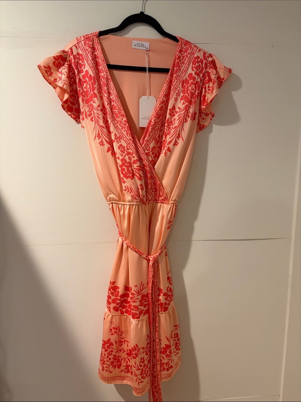 Peony and Moss Coral Floral Wrap Midi Dress